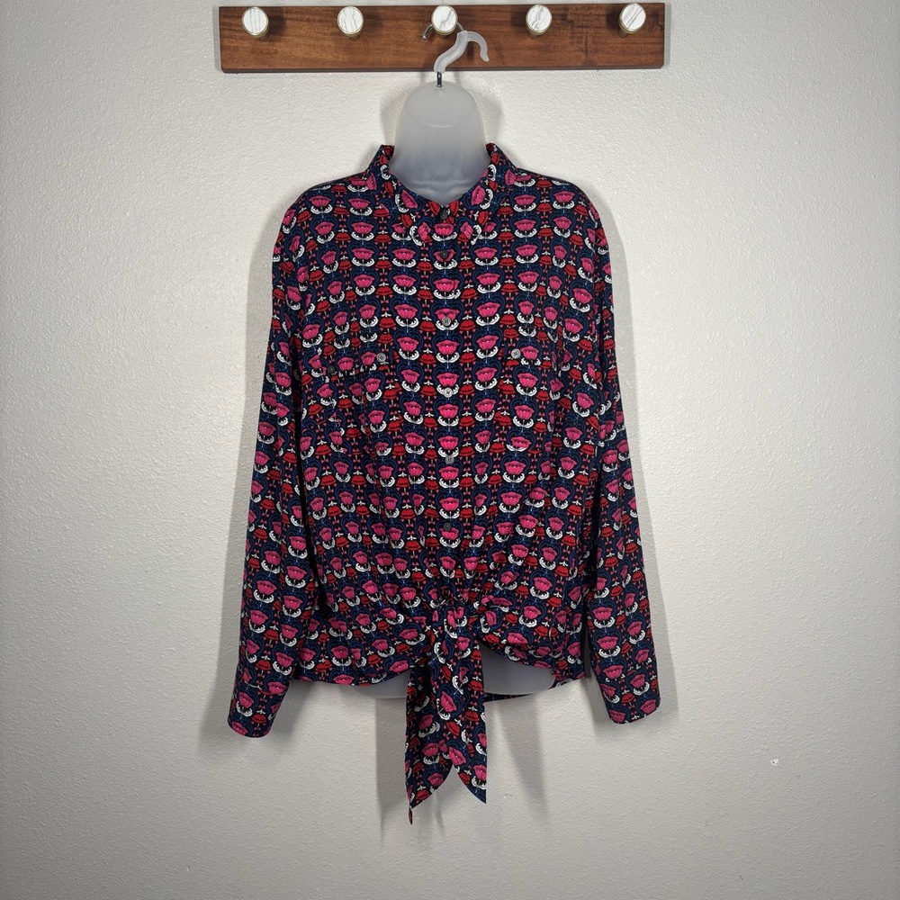 Jones New York Floral Front Tie Button Up Size 3X Valentines